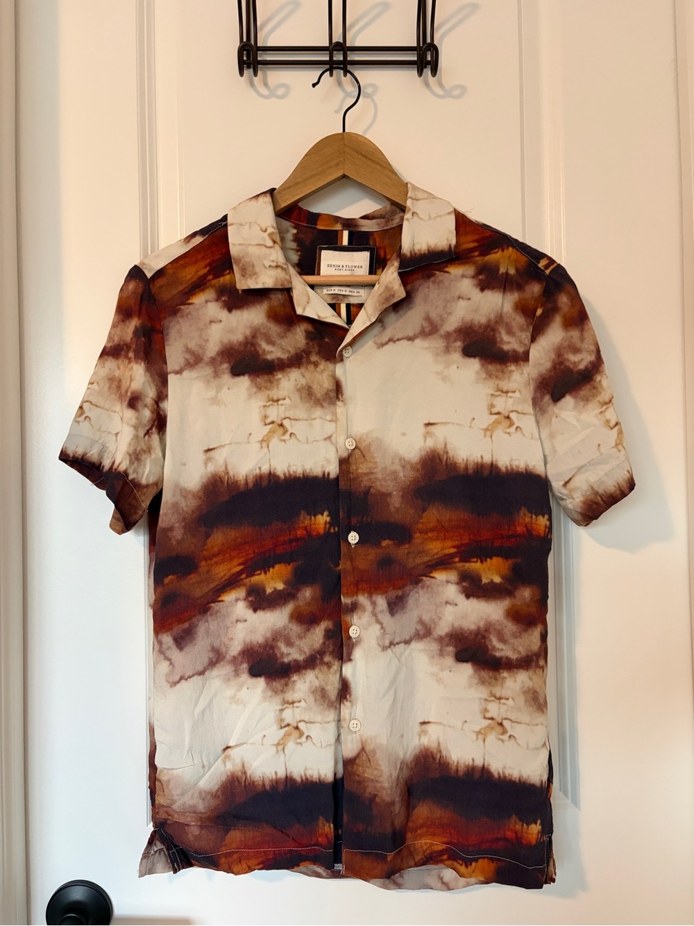 Denim & Flower Men's Short Sleeve Button-Down in Brown, Cream & Rust Tie-Dye
